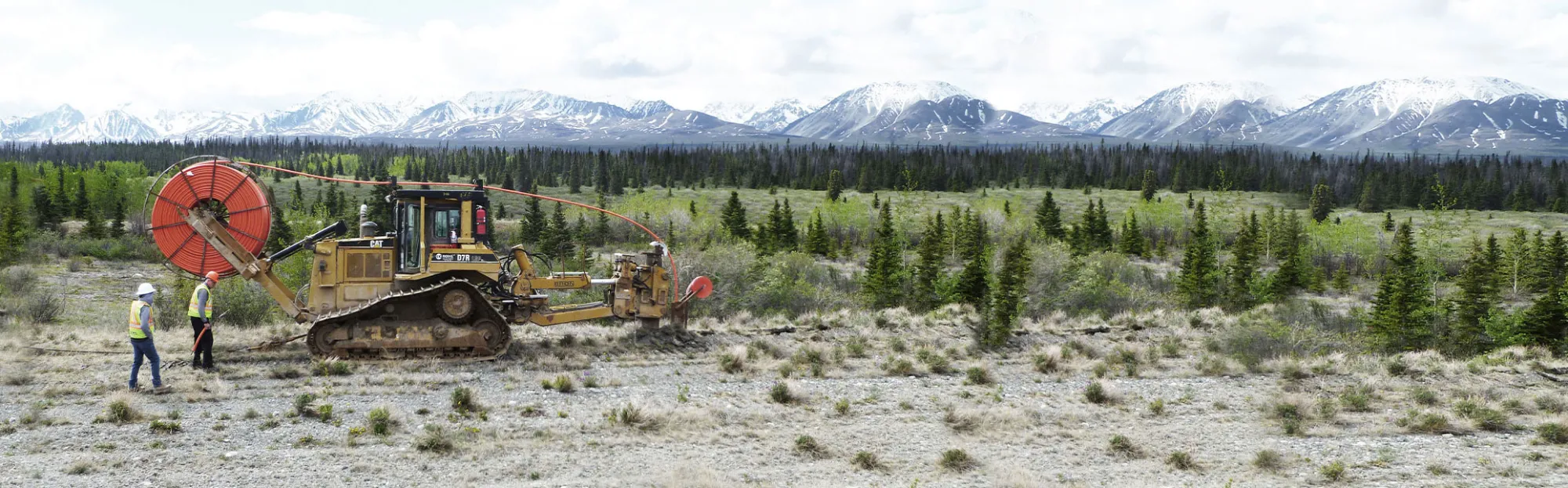 Decorative image of machinery installing fibre to the background