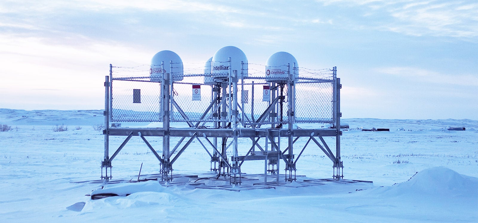 Image of OneWeb antennas currently installed in the community of Paulatuk, NWT.