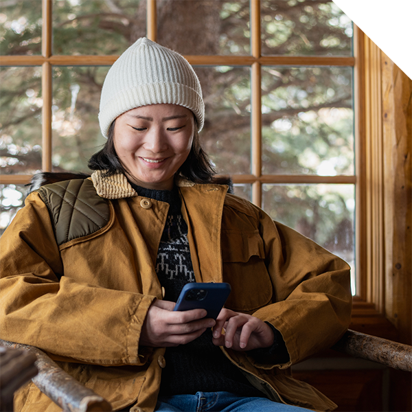 girl in cabin on cellphone