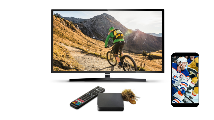 tv and phone displaying cycling and hockey