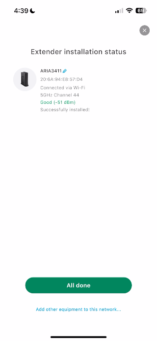 Smart Wi-Fi Extender installation status