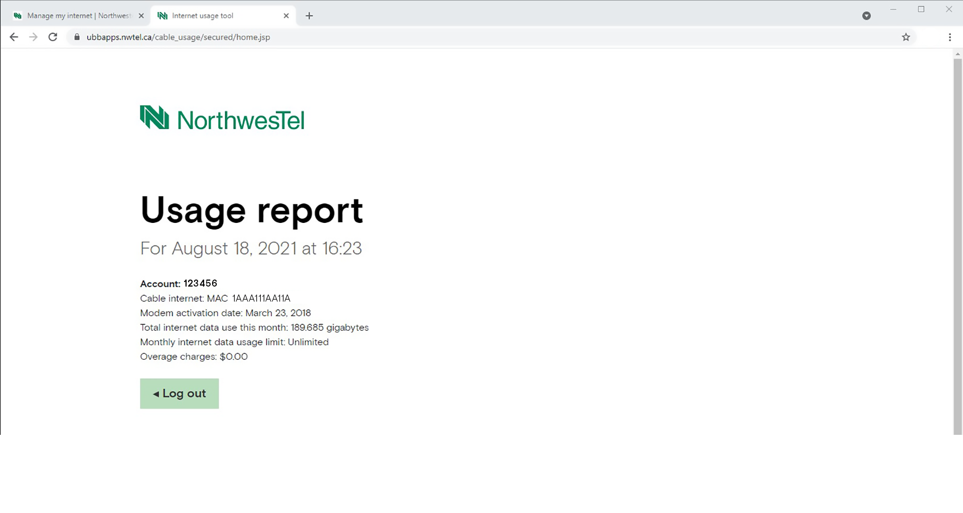 Northwestel Internet Usage Report Summary
