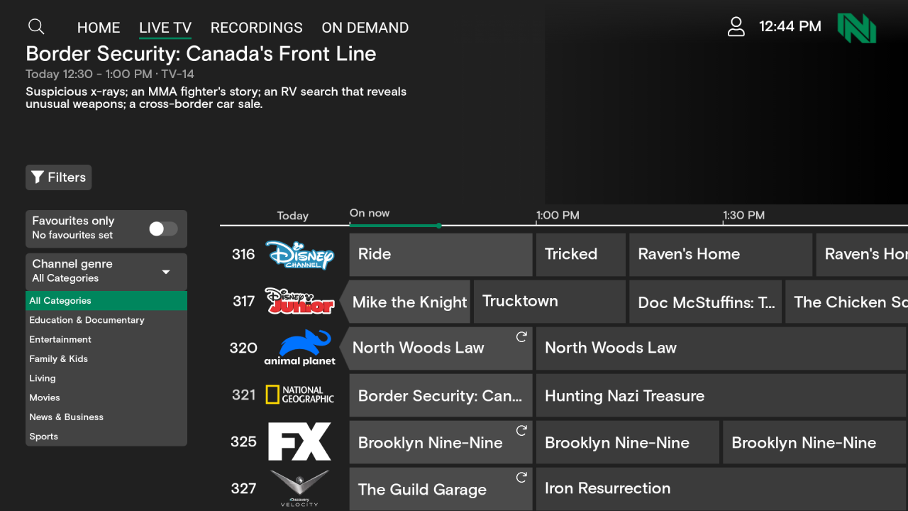 Filters on-screen in TV Plus