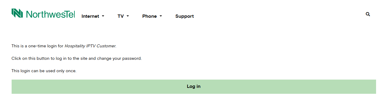 This is a one-time login for Hospitality IPTV Customer