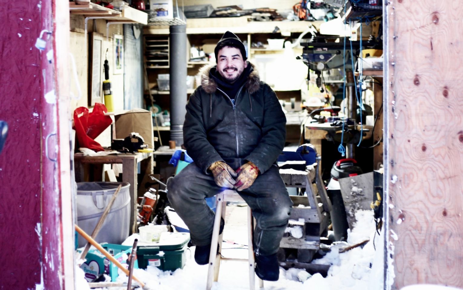 Nooks sitting in his workshop in Arviat, Nunavut Nooks sitting in his workshop in Arviat, Nunavut