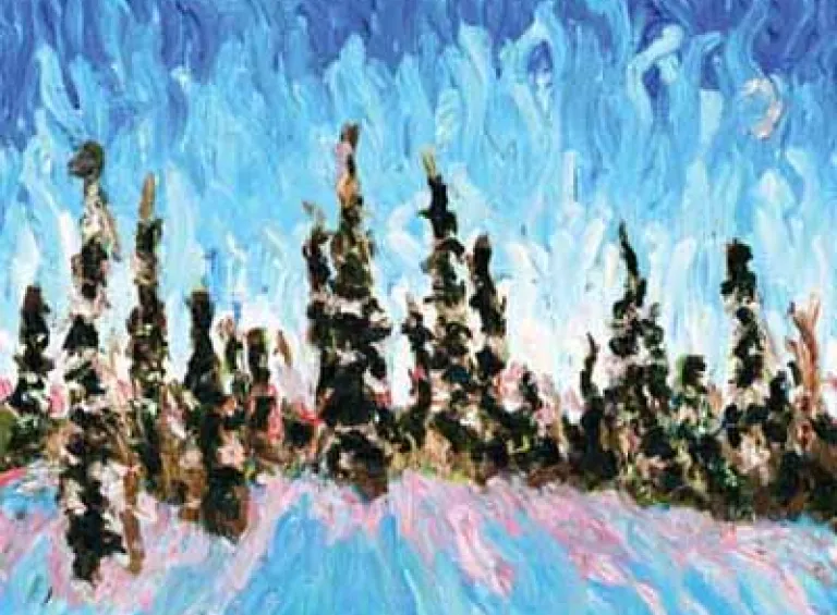 Trees in Winter at Dusk: Art by Aidan Cartwright