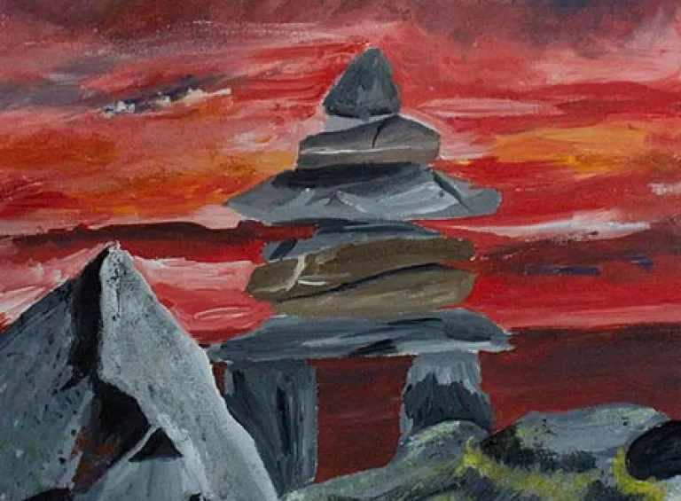 Inukshuk at Sunset: Art by Dyan White
