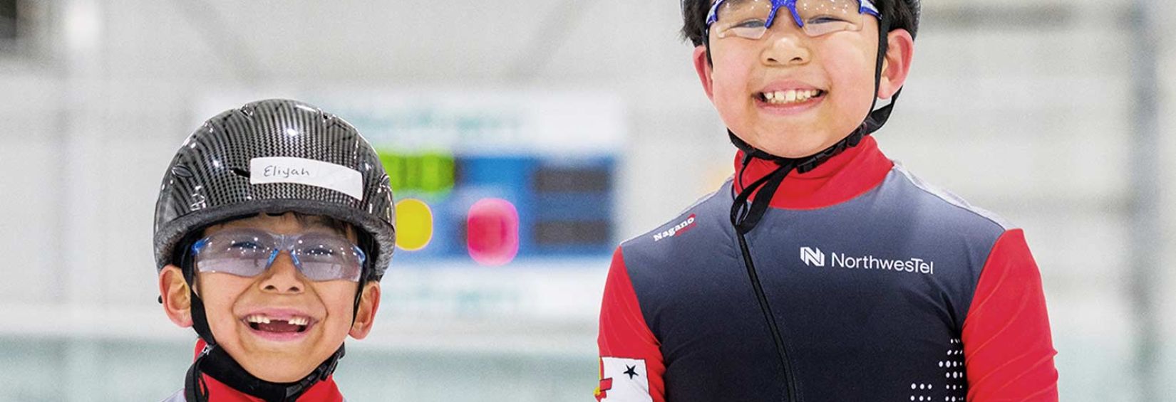 Fun with friends two smiling speed skaters