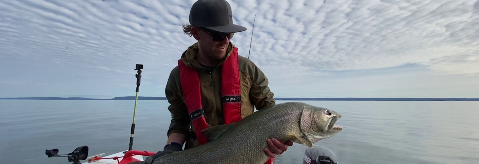 Ryan with fish on Great Slave lake Ryan with fish