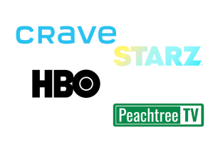 CRAVE, STARZ, HBO and Peachtree tv logos